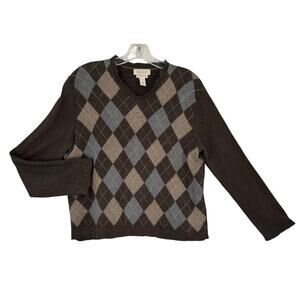 Vintage Y2K Banana Republic Silk Cashmere Argyle Sweater Womens Large Academia